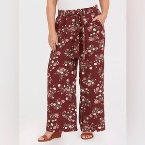 Torrid Tie Waste Wide Leg Pant Crepe Floral w/ Belt Size 1